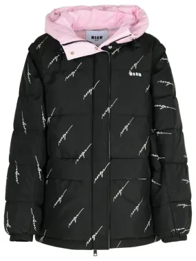   MSGM  Black Polyester Down Jacket Black  Übergangsjacke 